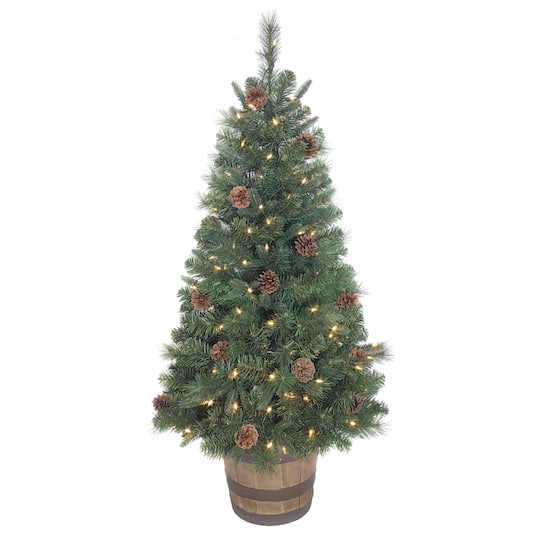 4ft. Pre-Lit Artificial Christmas Tree in Whiskey Barrel, Soft White LED Lights
